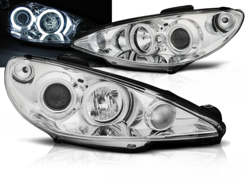 Paire de feux phares Peugeot 206 02-06 angel eyes CCFL chrome