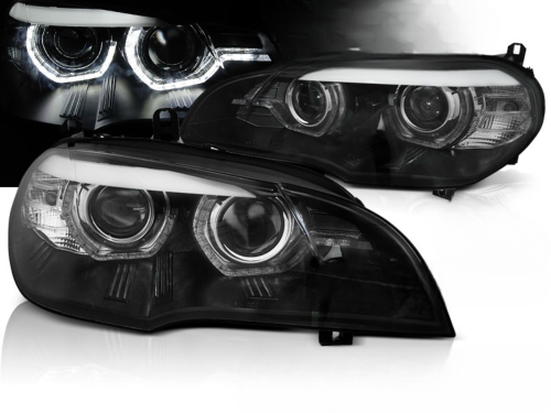 Paire feux phares BMW X5 E70 de 2007 a 2013 Xenon Angel Eyes Led DRL Noir