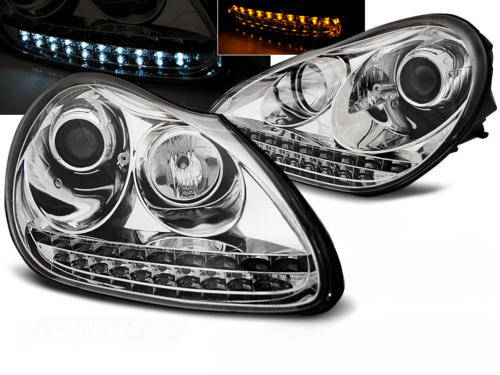 Paire de feux phares Porsche Cayenne de 2002 a 2006 Daylight led xenon chrome