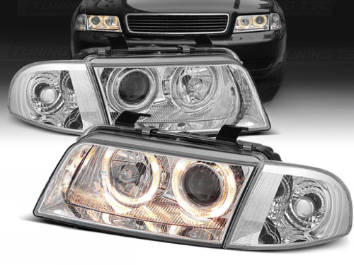 Paire de feux phares Audi A4 B5 de 1994 a 1998 Angel eyes chrome