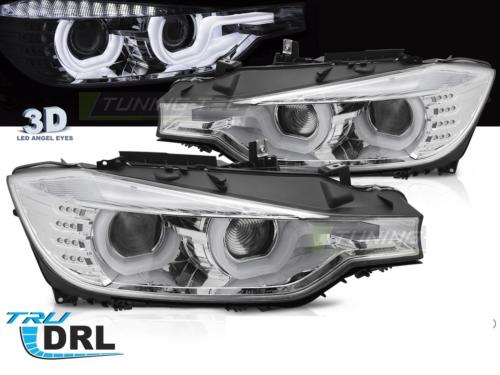 Paire de feux phares BMW serie 3 F30 / F31 11-15 angel eyes chrome led DRL Dyn