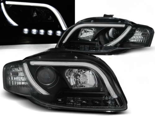 Paire de feux phares Audi A4 B7 de 2004 a 2008 Tube Light LTI DRL Led noir