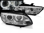 Paire de feux phares BMW serie 3 E92 / E93 de 2006 a 2010 angel eyes LED 3D DRL chrome