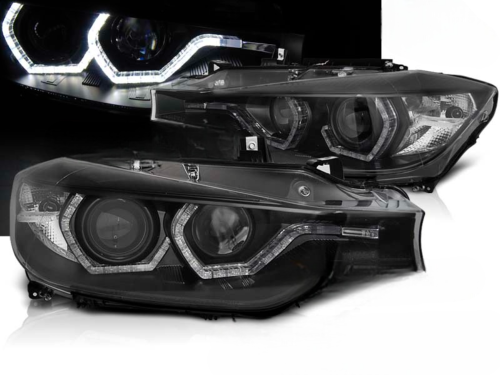 Paire de feux phares BMW serie 3 F30 / F31 de 2011 a 2015 angel eyes noir led DRL