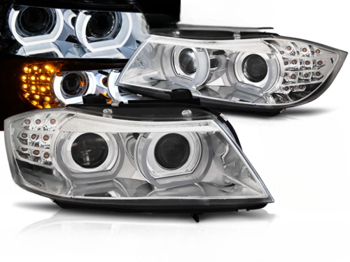 Paire feux phares BMW E90/E91 de 2009 a 2011 Xenon Angel Eyes Led DRL Chrome