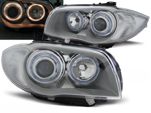 Paire de feux phares BMW serie 1 E81/E87 de 2004 a 2011 Angel eyes chrome