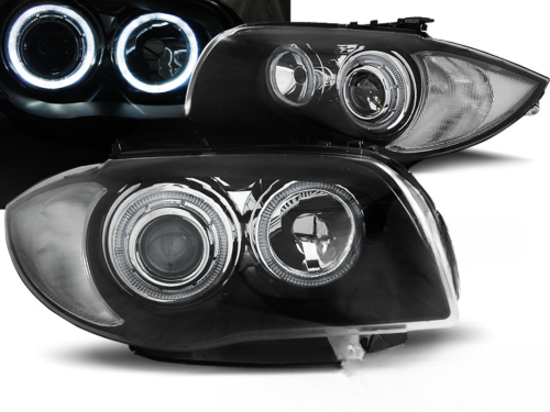 Paire de feux phares BMW Serie 1 E87 / E81 de 2004 a 2011 angel eyes noir