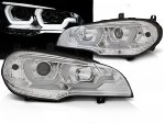 Paire feux phares BMW X5 E70 de 2007 a 2013 TubeLight DRL Chrome