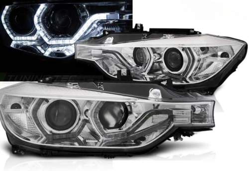 Paire de feux phares BMW serie 3 F30 / F31 LCI 15-18 angel eyes led DRL chrome