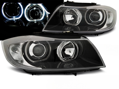 Paire de feux phares BMW serie 3 E90 / E91 de 2005 a 2008 angel eyes led noir